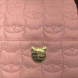 Luv Betsey Pink Quilted Cat Face With Shoulder Strap & Gold Accents Duffle Bag