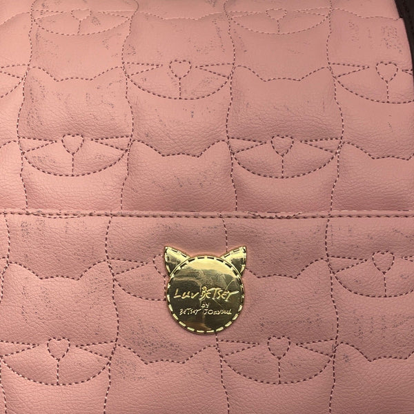 Luv Betsey Pink Quilted Cat Face With Shoulder Strap & Gold Accents Duffle Bag