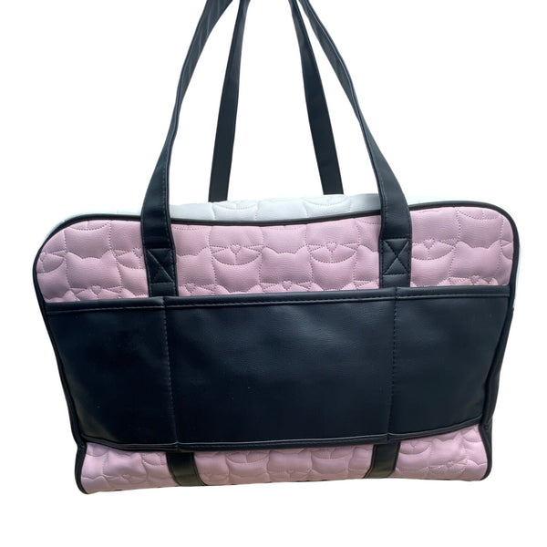 Luv Betsey Pink Quilted Cat Face With Shoulder Strap & Gold Accents Duffle Bag