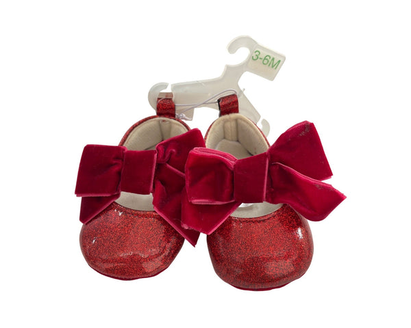 Cat & Jack Baby Girls Red Sparkle Bow Dress Shoes 3-6M