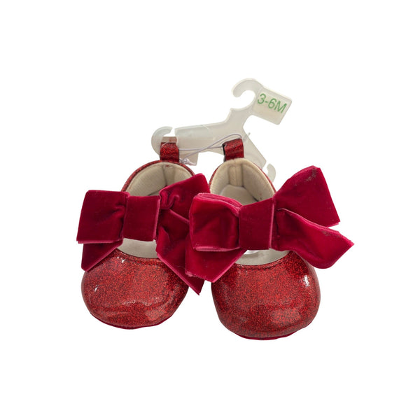 Cat & Jack Baby Girls Red Sparkle Bow Dress Shoes 3-6M