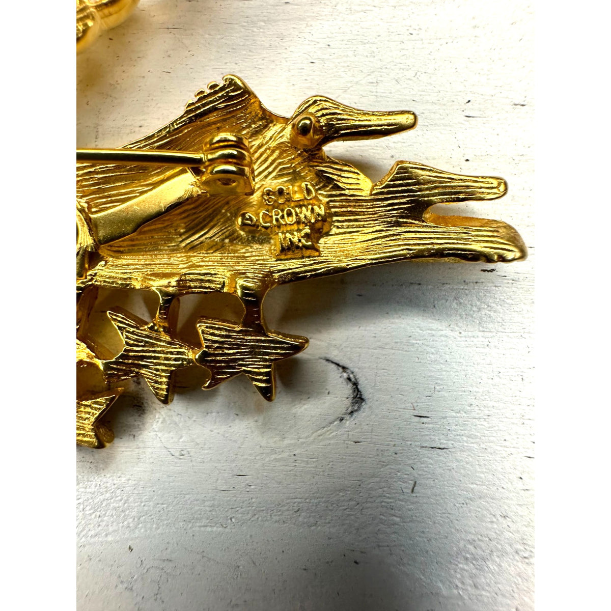 Signed Gold Crown Inc Gold Tone Angel Christmas Brooch Pin