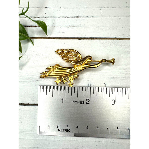 Signed Gold Crown Inc Gold Tone Angel Christmas Brooch Pin