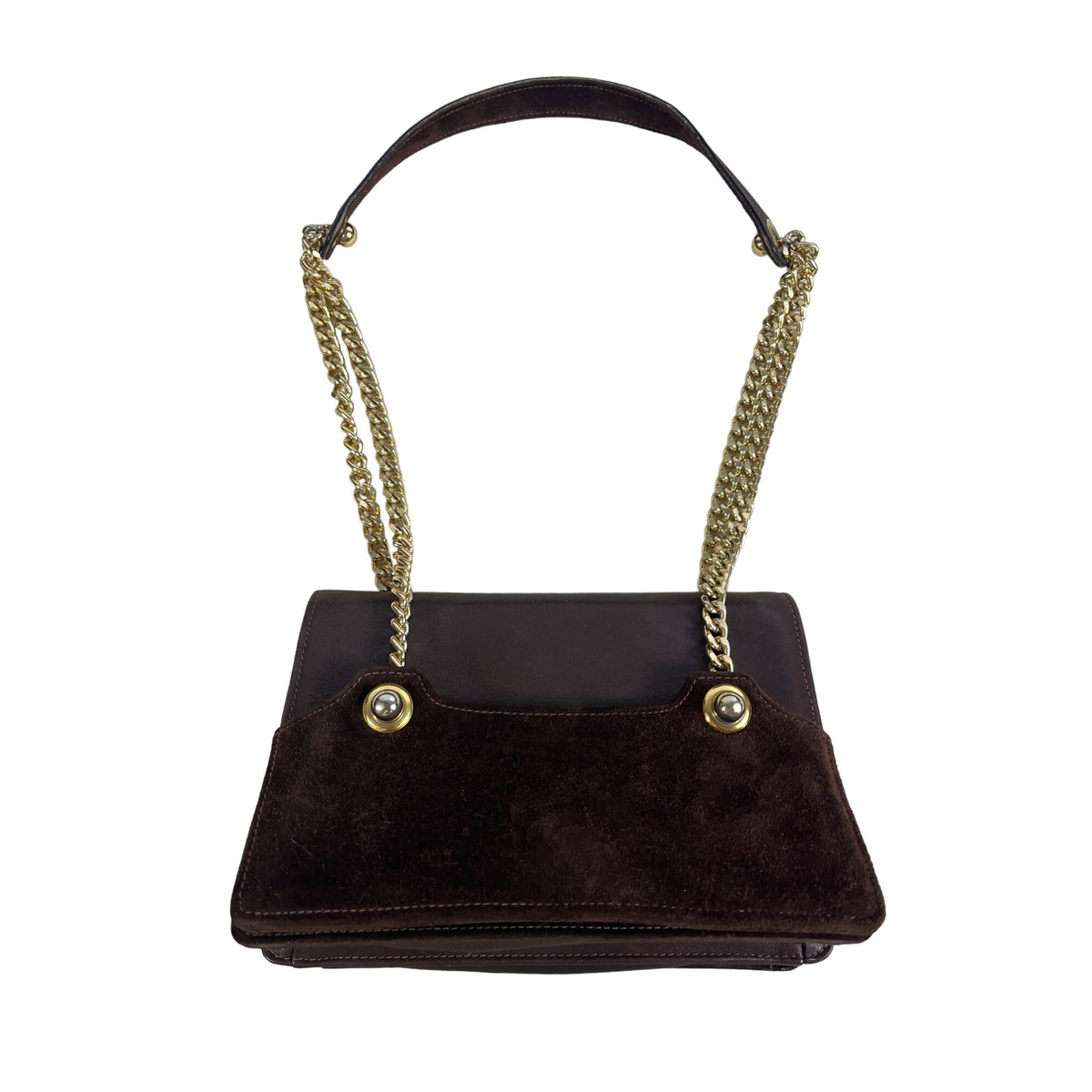 Chocolate Brown Leather & Suede Chain Strap Shoulder Bag With Gold Hardware Sz S