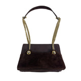 Chocolate Brown Leather & Suede Chain Strap Shoulder Bag With Gold Hardware Sz S