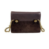 Chocolate Brown Leather & Suede Chain Strap Shoulder Bag With Gold Hardware Sz S