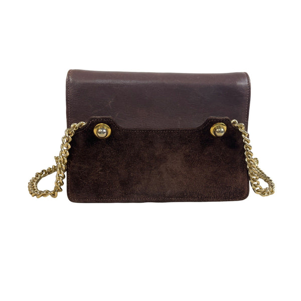 Chocolate Brown Leather & Suede Chain Strap Shoulder Bag With Gold Hardware Sz S