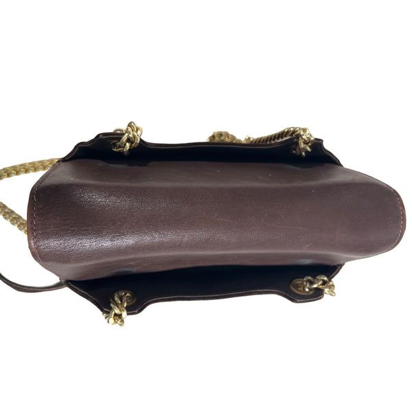 Chocolate Brown Leather & Suede Chain Strap Shoulder Bag With Gold Hardware Sz S