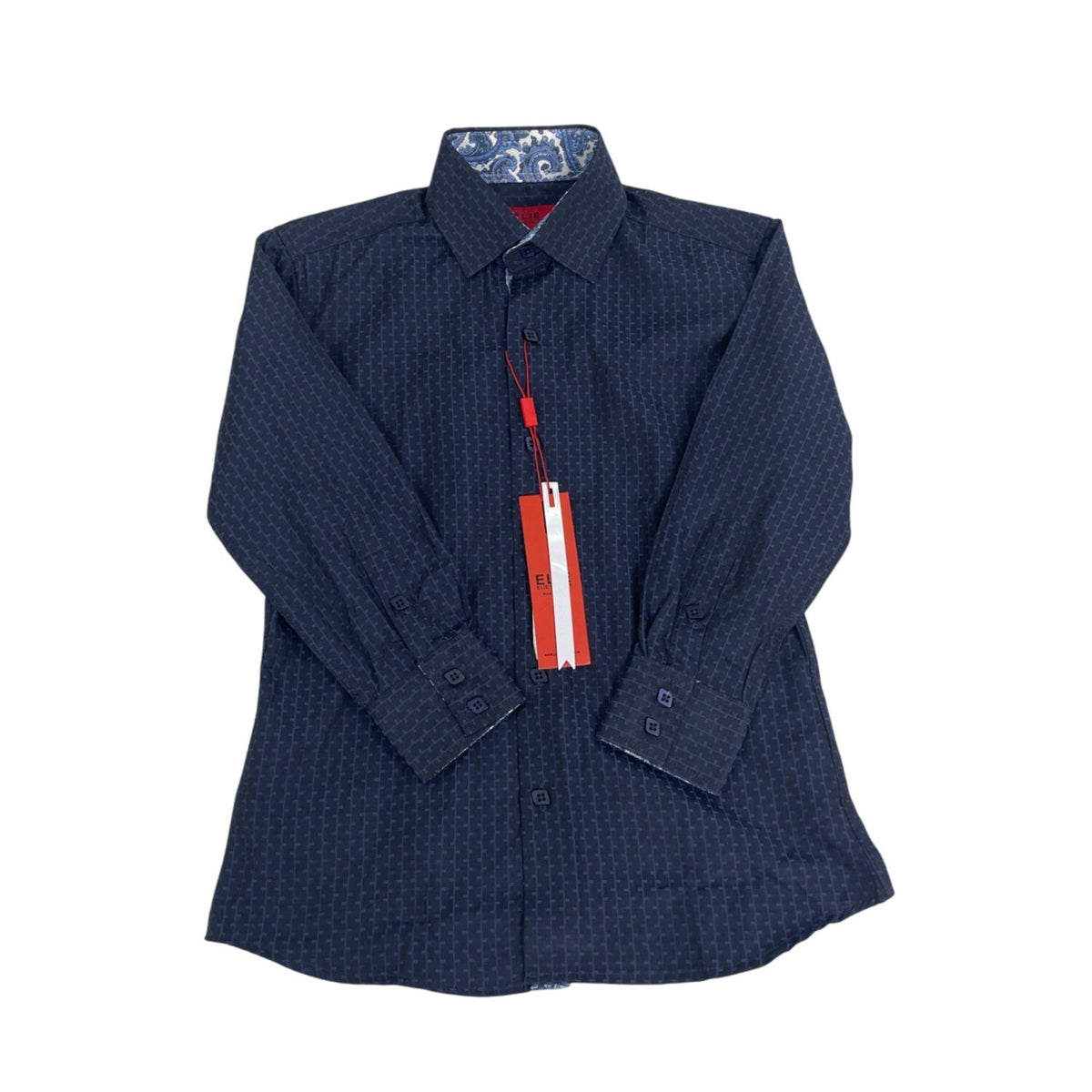 Elie Modern Fit Kids Long Sleeve Shirt Navy & Gray Print Sz 7 - New