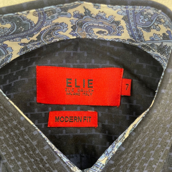 Elie Modern Fit Kids Long Sleeve Shirt Navy & Gray Print Sz 7 - New