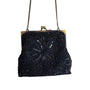 Vintage Women's Black Beaded Chain Strap Crossbody Evening Miniclutch Sz S