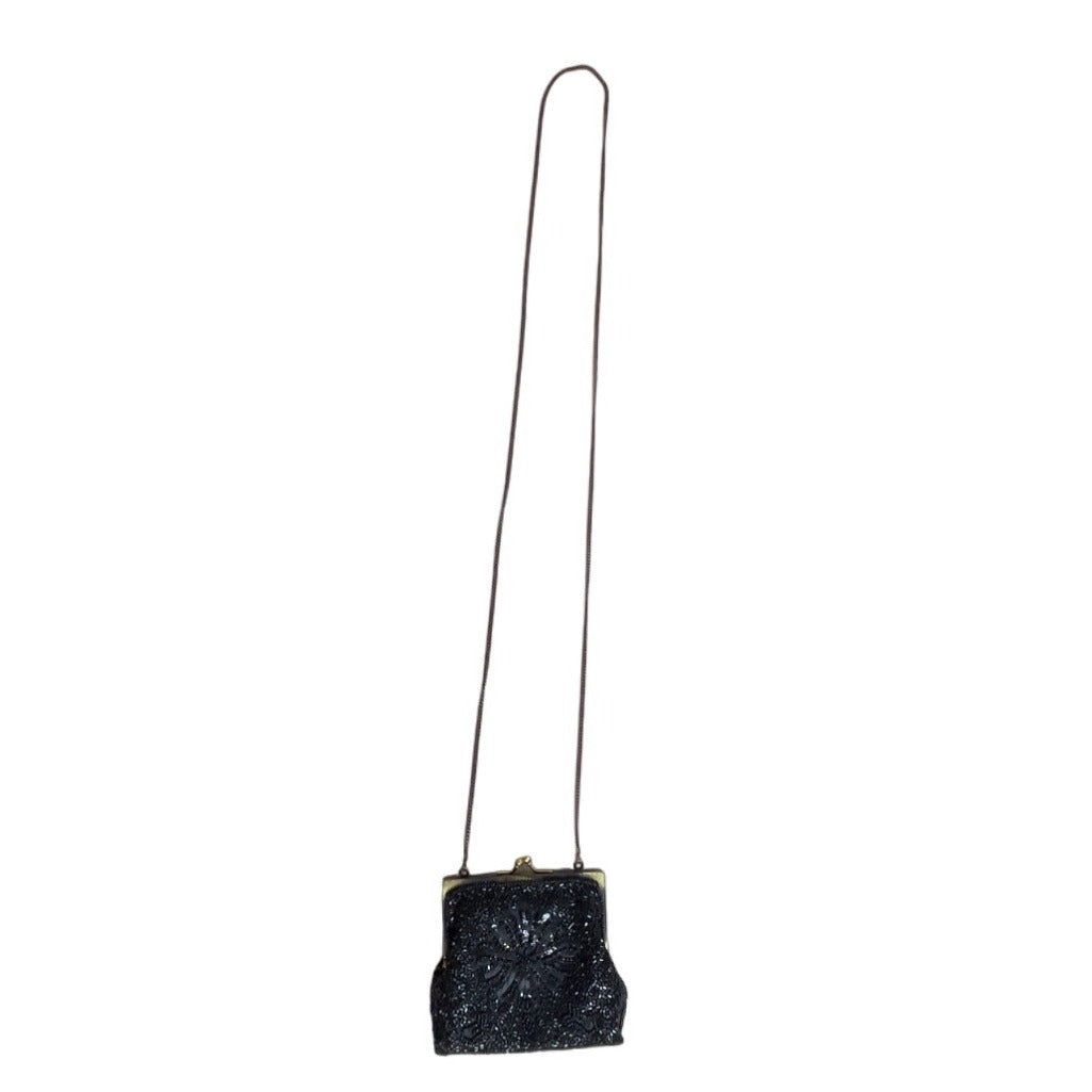 Vintage Women's Black Beaded Chain Strap Crossbody Evening Miniclutch Sz S