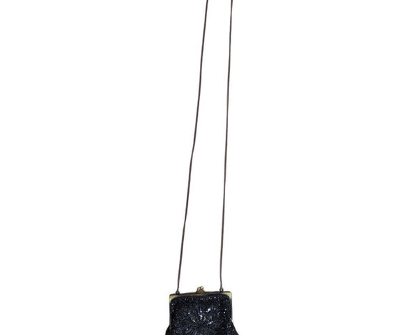 Vintage Women's Black Beaded Chain Strap Crossbody Evening Miniclutch Sz S
