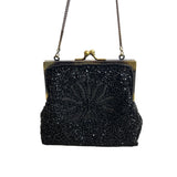 Vintage Women's Black Beaded Chain Strap Crossbody Evening Miniclutch Sz S