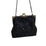 Vintage Women's Black Beaded Chain Strap Crossbody Evening Miniclutch Sz S