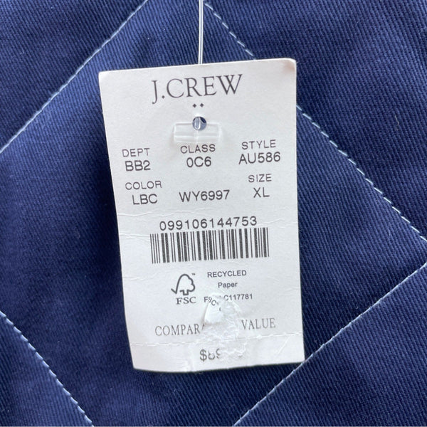 J.Crew Quilted Blue Sleeveless Vest With Full Zip & Pockets Size XL - New