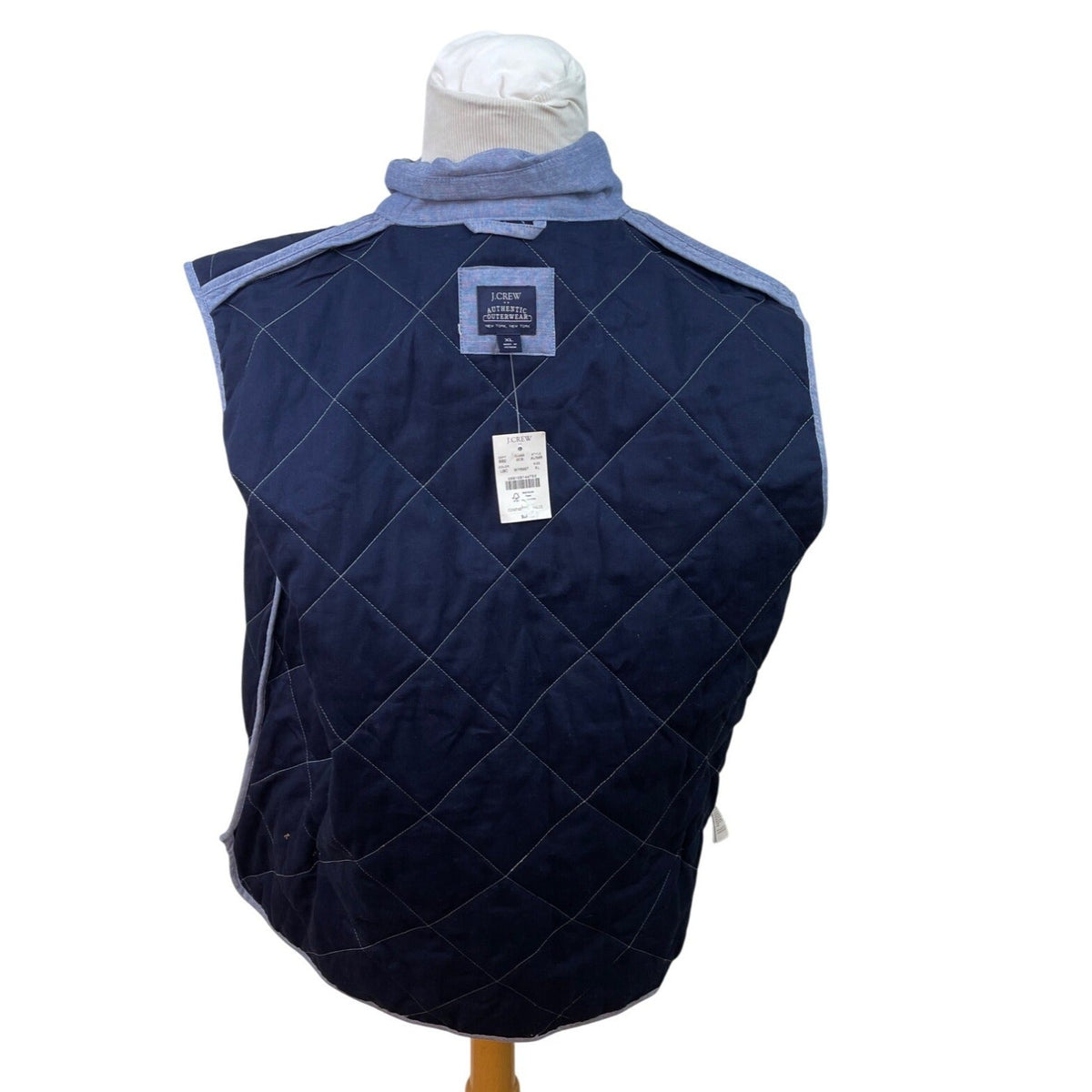 J.Crew Quilted Blue Sleeveless Vest With Full Zip & Pockets Size XL - New