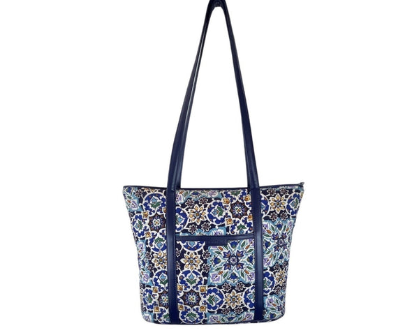 Vera Bradley Blue Floral Pattern Long Straps & Zipper Closure Shoulder Bag Sz L