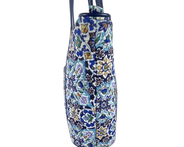 Vera Bradley Blue Floral Pattern Long Straps & Zipper Closure Shoulder Bag Sz L