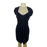 BCBGMAXAZRIA Women’s Black Short Sleeve Draped V-Neck Mini Dress Sz S