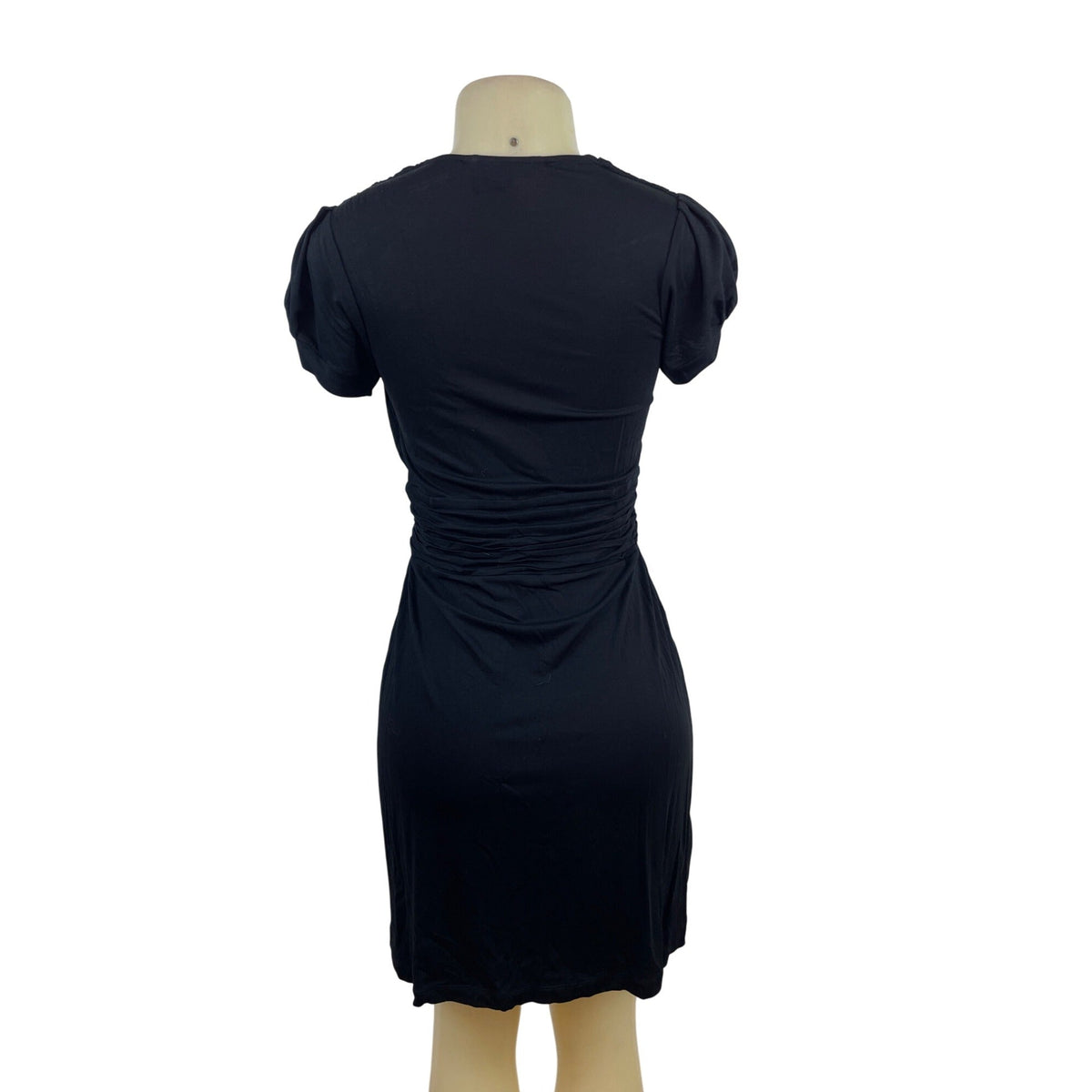 BCBGMAXAZRIA Women’s Black Short Sleeve Draped V-Neck Mini Dress Sz S