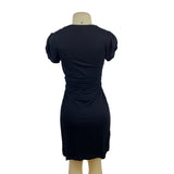 BCBGMAXAZRIA Women’s Black Short Sleeve Draped V-Neck Mini Dress Sz S
