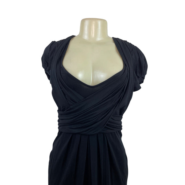 BCBGMAXAZRIA Women’s Black Short Sleeve Draped V-Neck Mini Dress Sz S