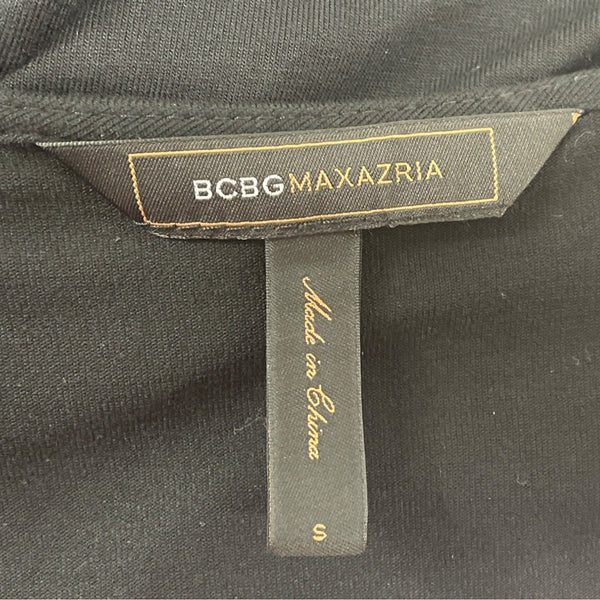 BCBGMAXAZRIA Women’s Black Short Sleeve Draped V-Neck Mini Dress Sz S