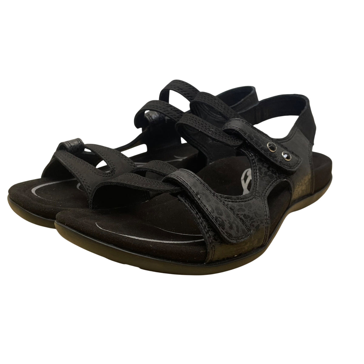 Abeo Women’s Black Leather Adjustable Straps Bio System Crescent Sandals Sz 7.5N