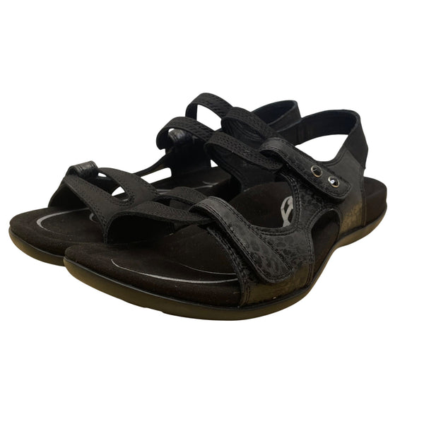 Abeo Women’s Black Leather Adjustable Straps Bio System Crescent Sandals Sz 7.5N