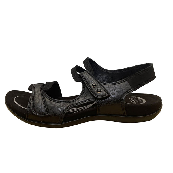 Abeo Women’s Black Leather Adjustable Straps Bio System Crescent Sandals Sz 7.5N
