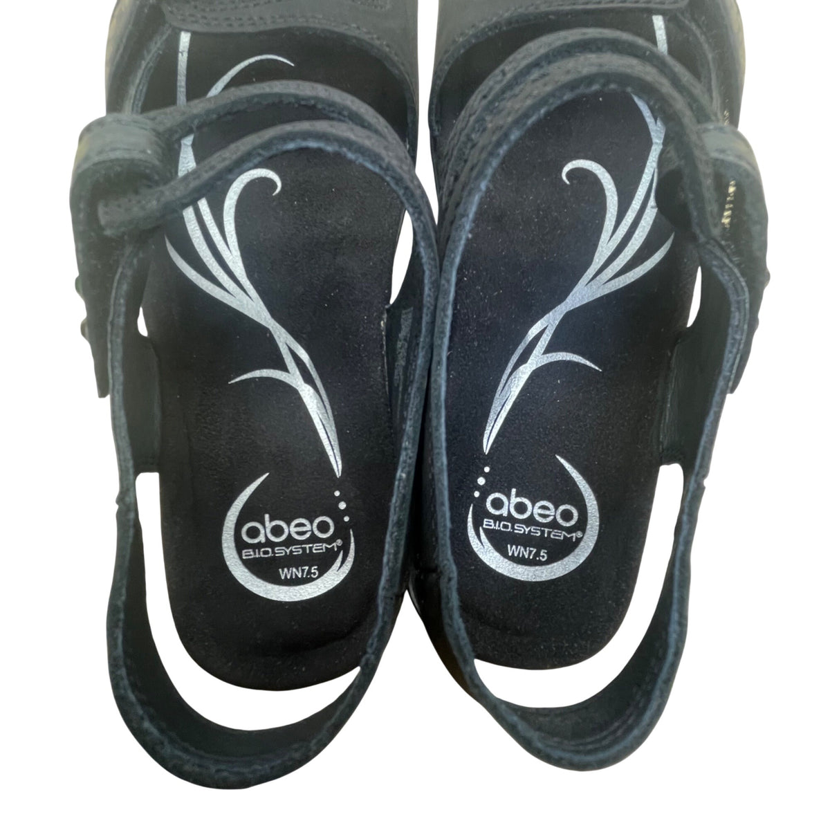 Abeo Women’s Black Leather Adjustable Straps Bio System Crescent Sandals Sz 7.5N