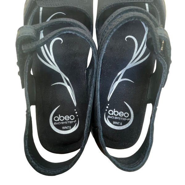 Abeo Women’s Black Leather Adjustable Straps Bio System Crescent Sandals Sz 7.5N