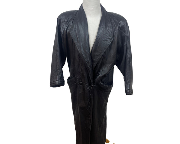 Express Vintage Mens Black Leather Belted Trench Coat Size M