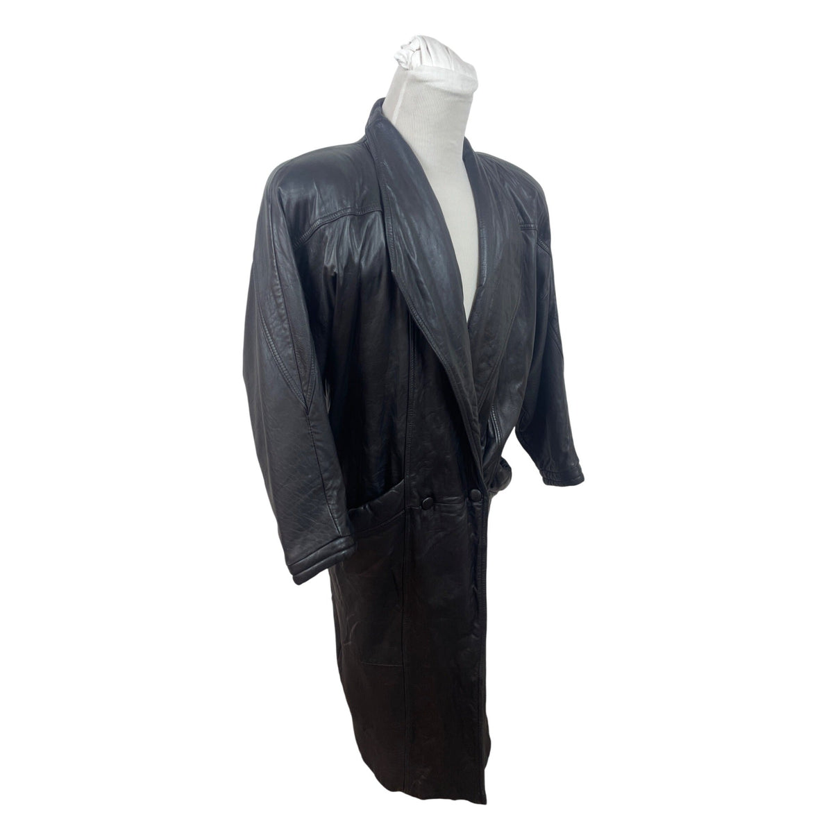 Express Vintage Mens Black Leather Belted Trench Coat Size M