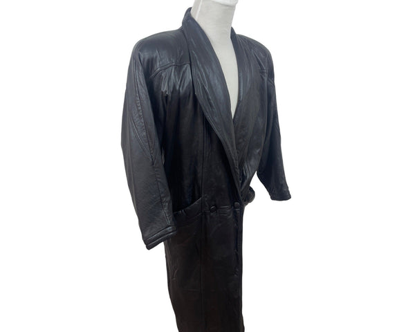 Express Vintage Mens Black Leather Belted Trench Coat Size M