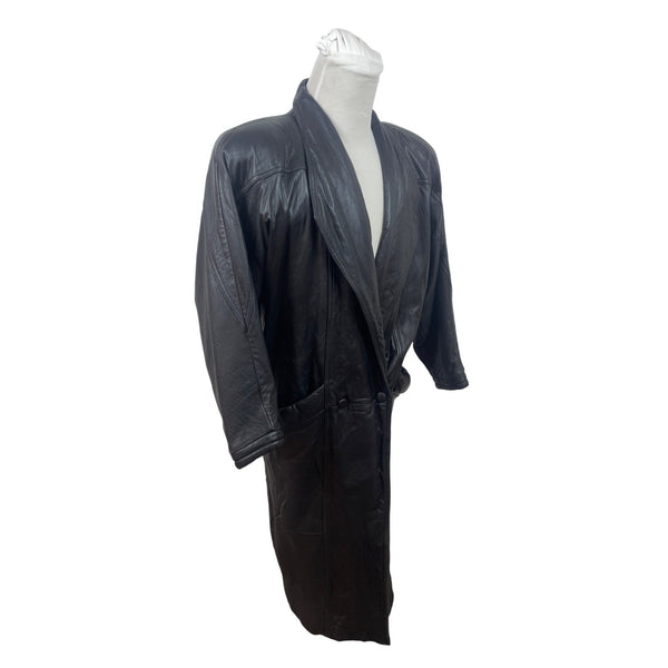 Express Vintage Mens Black Leather Belted Trench Coat Size M