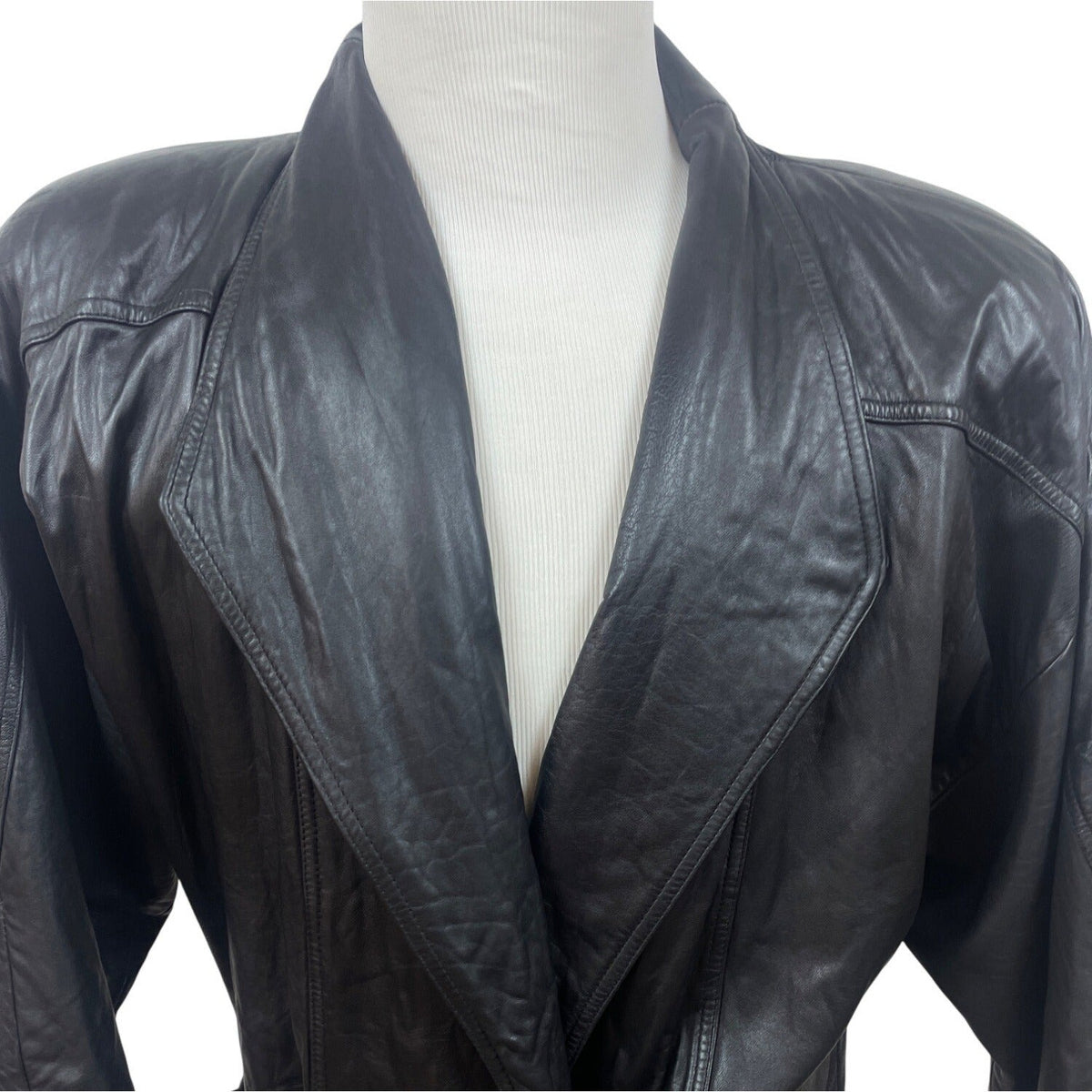 Express Vintage Mens Black Leather Belted Trench Coat Size M