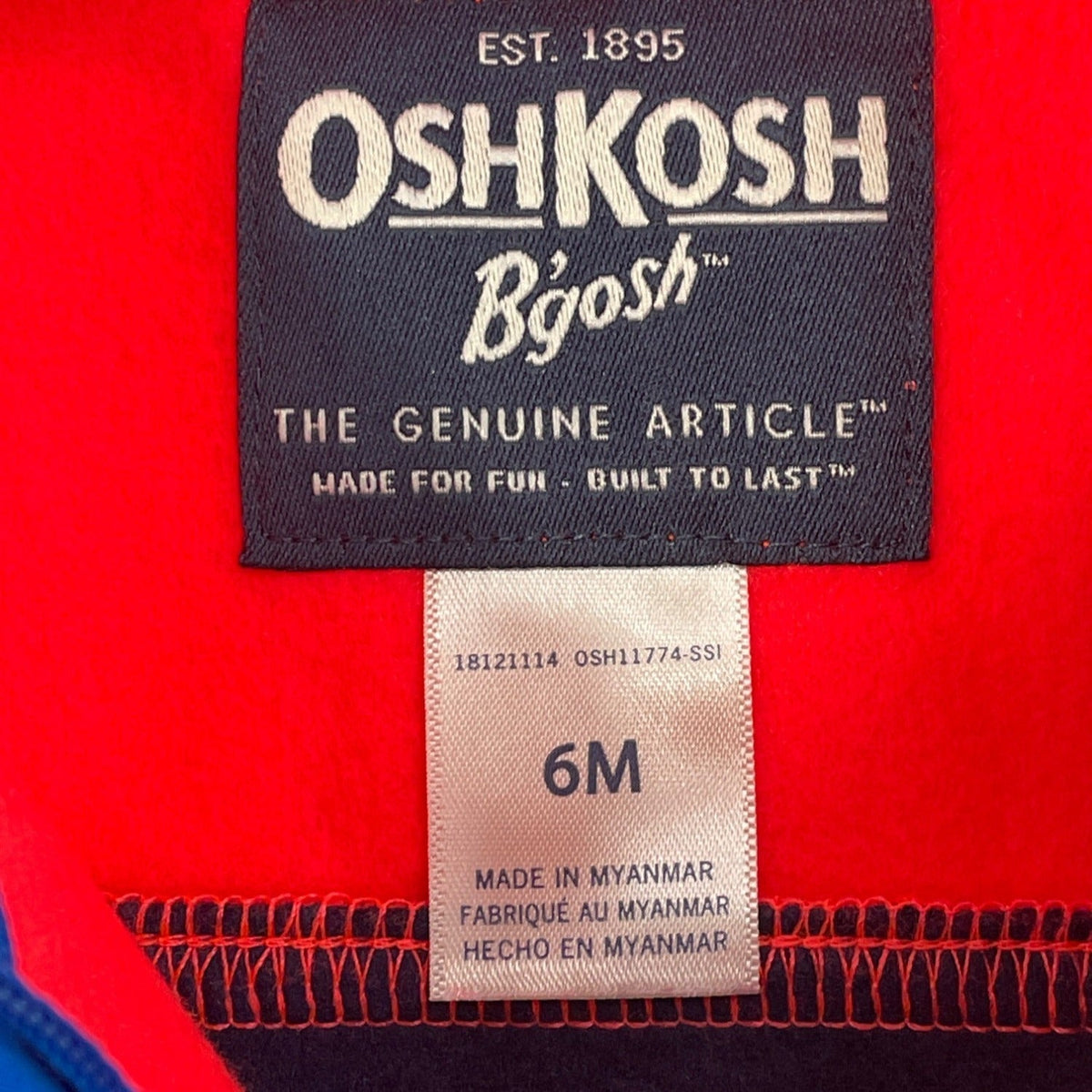 Oshkosh Bgosh Baby Fleece Half-Zip Pullover Red & Navy Size 6M - New