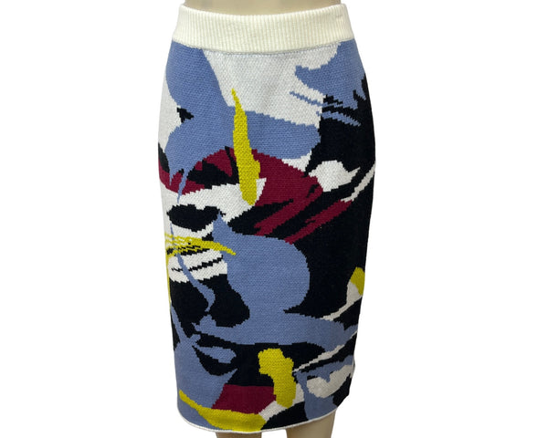 Motf Naturally Chic Abstract Patterned Knit Skirt Multicolor Sz L - New