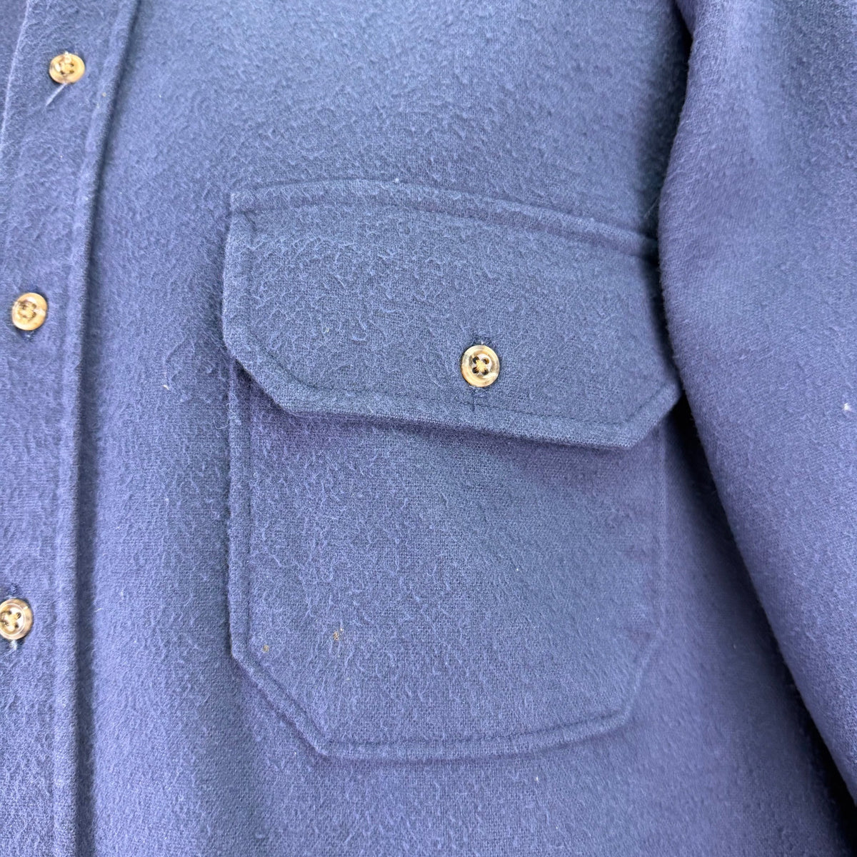 Lands End Navy Cotton Button-Up Shirt W/ Brown Corduroy Collar Workwear