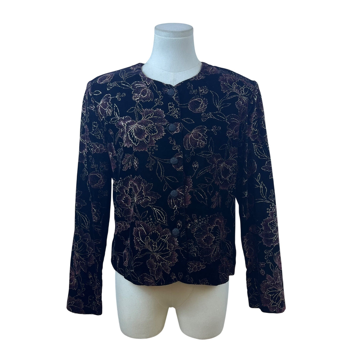 Norton McNaughton Women’s Black Gold Floral Button-Down Sweater Size 8