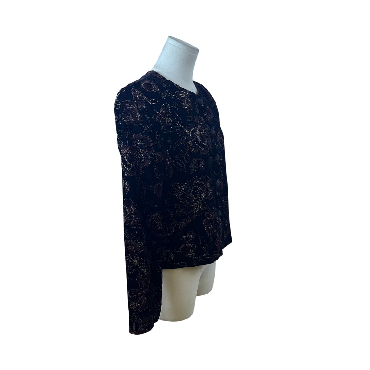 Norton McNaughton Women’s Black Gold Floral Button-Down Sweater Size 8