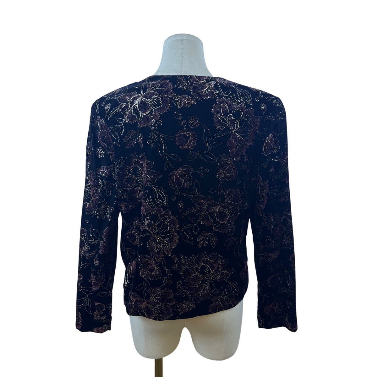 Norton McNaughton Women’s Black Gold Floral Button-Down Sweater Size 8