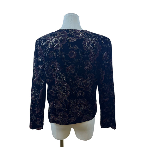 Norton McNaughton Women’s Black Gold Floral Button-Down Sweater Size 8