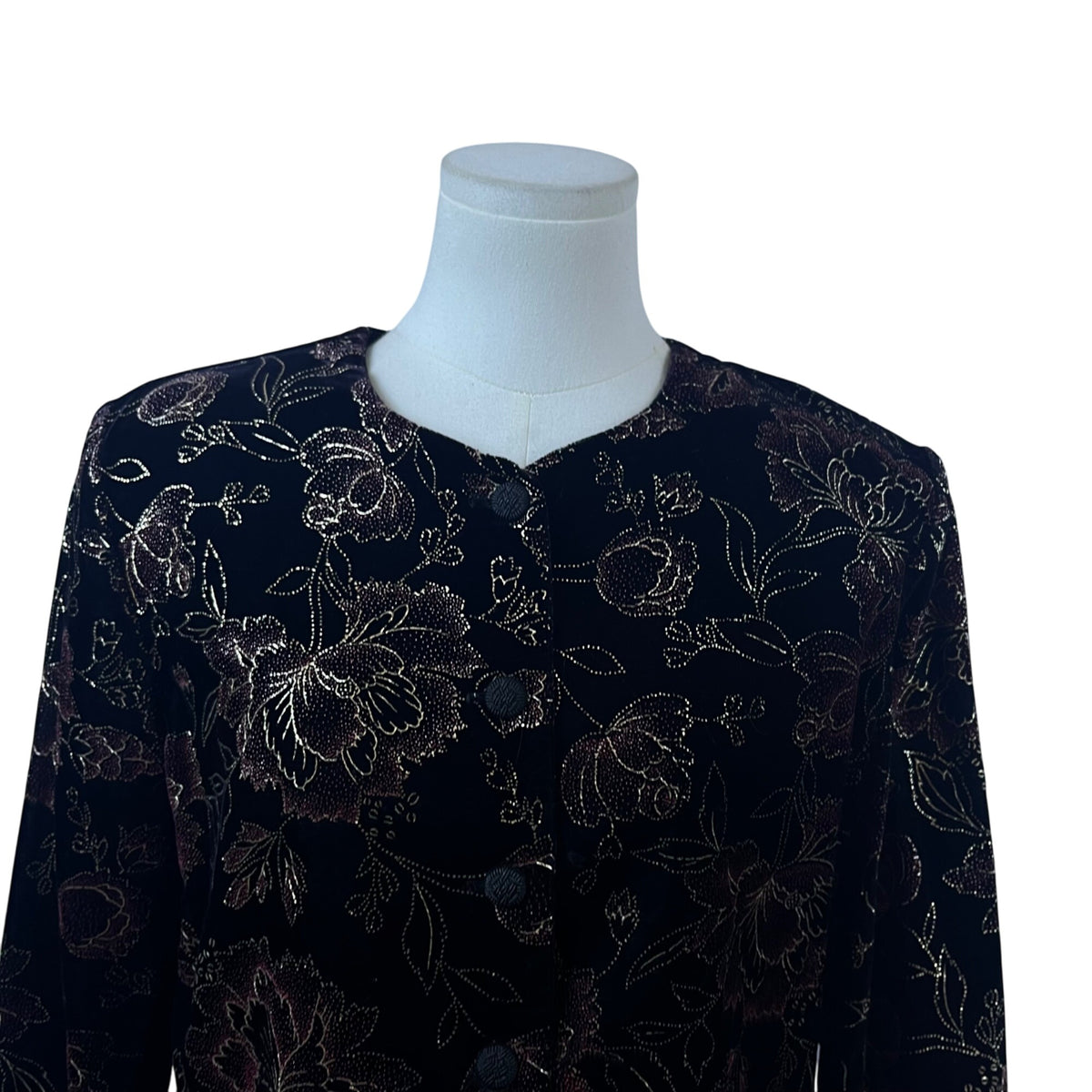 Norton McNaughton Women’s Black Gold Floral Button-Down Sweater Size 8