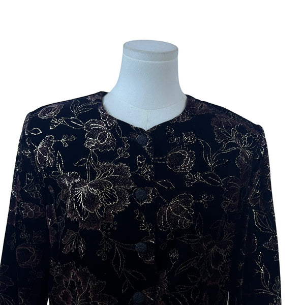 Norton McNaughton Women’s Black Gold Floral Button-Down Sweater Size 8