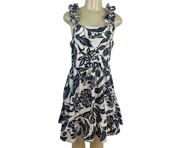 Who What Wear Women’s Black & White Floral Sleeveless Ruffle Dress Sz L - New