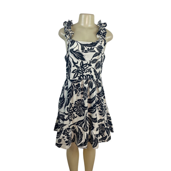 Who What Wear Women’s Black & White Floral Sleeveless Ruffle Dress Sz L - New