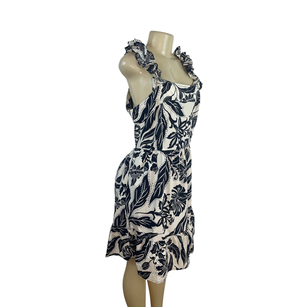 Who What Wear Women’s Black & White Floral Sleeveless Ruffle Dress Sz L - New